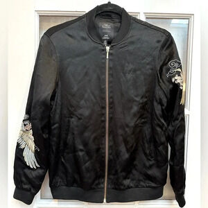 Mavi Denim Wear Black Stork Bird Embroidered Zip Front Jacket Size XS